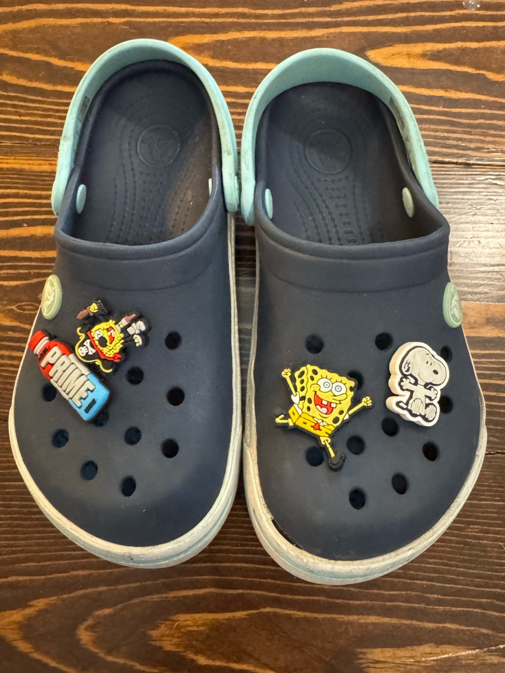 Kids Navy Blue Slip-On Clogs with Cartoon Charms - Crocband